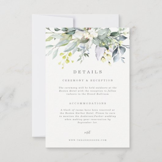 Dusty Blue Florals Details Card Einladung (Vorderseite)