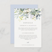 Dusty Blue Florals Details Card Einladung (Vorne/Hinten)