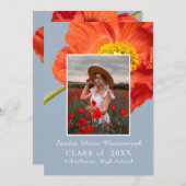 Dusty Blue Florals Foto Frame Moderner Abschluss Ankündigung (Vorne/Hinten)