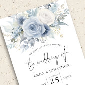 Dusty Blue Florals Foto Overlay QR Code Wedding Einladung
