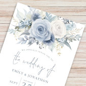 Dusty Blue Florals Foto QR Code Blue Text Wedding Einladung