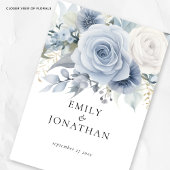 Dusty Blue Florals Foto QR Code Timeline Wedding Dreifach Gefaltete Einladung