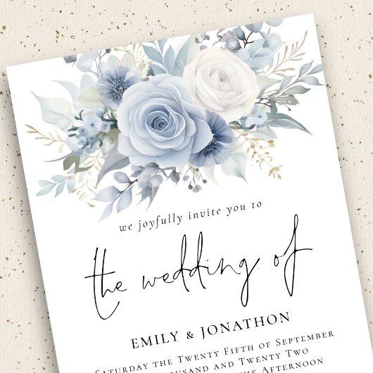 Dusty Blue Florals Foto QR Code Wedding Einladung