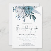 Dusty Blue Florals Foto QR Code Wedding Einladung (Vorderseite)
