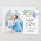 Dusty Blue Florals Foto Save the Date Card (Vorderseite)