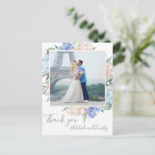 Dusty Blue Florals Foto Vielen Dank Postkarte (Stehend Vorderseite)