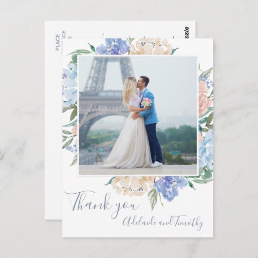 Dusty Blue Florals Foto Vielen Dank Postkarte (Vorne/Hinten)