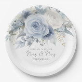 Dusty Blue Florals Glückwunschs Mrs. und Mrs. Wedd Pappteller (Vorderseite)