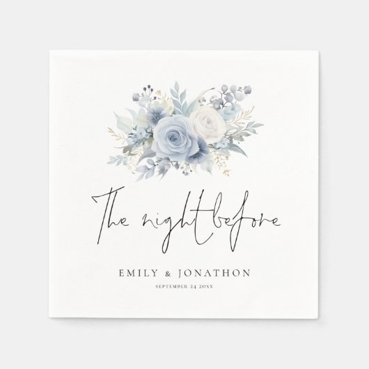 Dusty Blue Florals Nacht vor Namen Serviette (Vorderseite)
