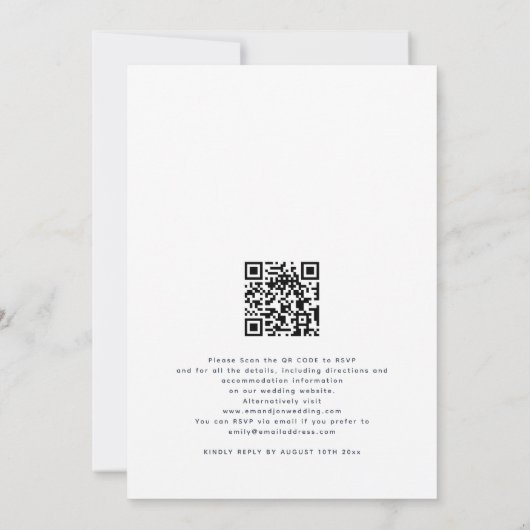 Dusty Blue Florals Navy Text QR Code Hochzeit Einladung (Rückseite)