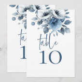 Dusty Blue Florals Printable Wedding Table Number Einladung (Vorne/Hinten)
