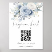 Dusty Blue Florals QR Code Honeymoon Fund Wedding Poster (Vorne)