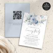 Dusty Blue Florals QR Code Wedding Abend Party Einladung
