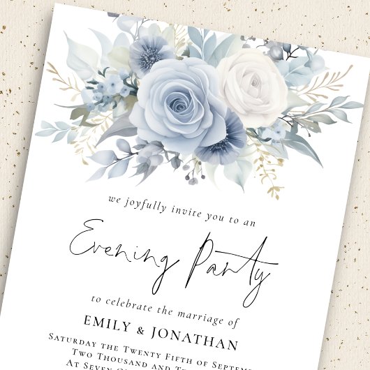 Dusty Blue Florals QR Code Wedding Abend Party Einladung