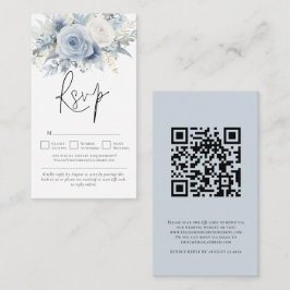 Dusty Blue Florals QR Code Wedding RSVP Begleitkarte