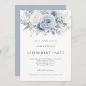 Dusty Blue Florals Retirement Party Einladung (Vorne/Hinten)