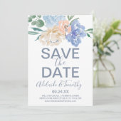 Dusty Blue Florals Save the Date Card (Stehend Vorderseite)