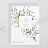 Dusty Blue Florals Save the Date Menükarte (Vorne/Hinten)