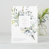 Dusty Blue Florals Save the Date Menükarte (Stehend Vorderseite)