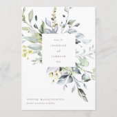 Dusty Blue Florals Save the Date Menükarte (Vorderseite)