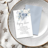 Dusty Blue Florals Script Display Baby Dusche Begleitkarte