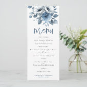 Dusty Blue Florals Script Wedding Printable Menu Einladung (Stehend Vorderseite)