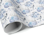Dusty Blue Florals & Stripes - Papierrolle Geschenkpapier (Rolleneckpunkt)