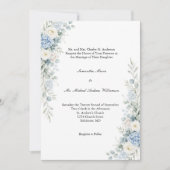 Dusty Blue Florals Traditional Church Wedding Einladung (Vorderseite)