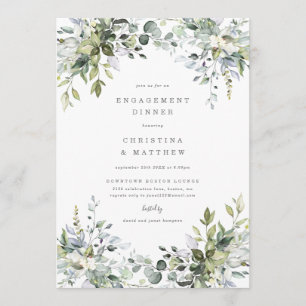 Dusty Blue Florals Verlobung Dinner einladen Menükarte