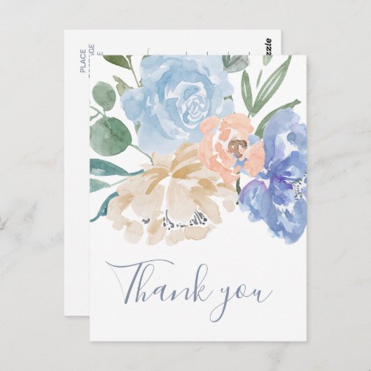 Dusty Blue Florals Vielen Dank Postkarte (Vorne/Hinten)