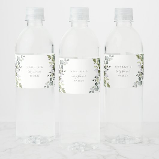 Dusty Blue Florals Water Bottle Labels Wasserflaschenetikett (Flaschen)