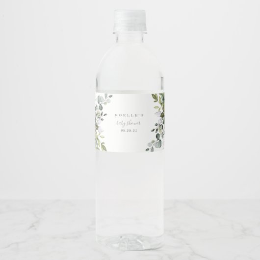 Dusty Blue Florals Water Bottle Labels Wasserflaschenetikett (Vorderseite)