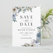 Dusty Blue Florals Watercolor Save the Date Einladung (Stehend Vorderseite)
