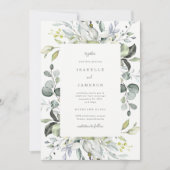 Dusty Blue Florals Wedding Einladung (Vorderseite)