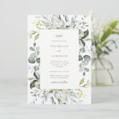 Dusty Blue Florals Wedding Einladung (Stehend Vorderseite)