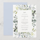 Dusty Blue Florals Wedding Einladung (Vorne/Hinten)