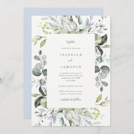 Dusty Blue Florals Wedding Einladung