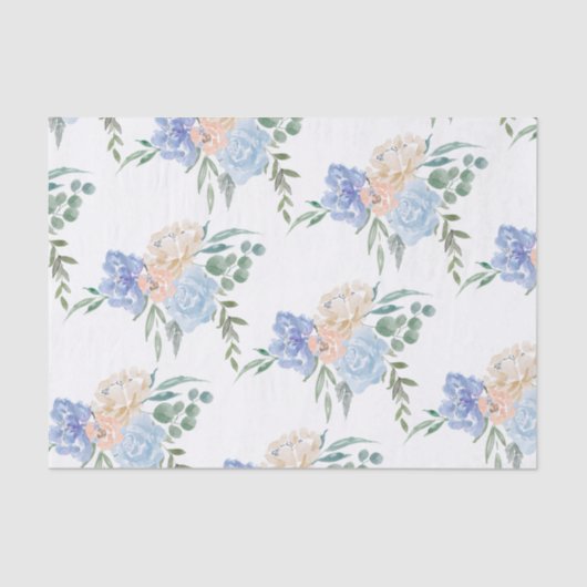 Dusty Blue Florals Wedding Einladung Seidenpapier (Vorderseite)