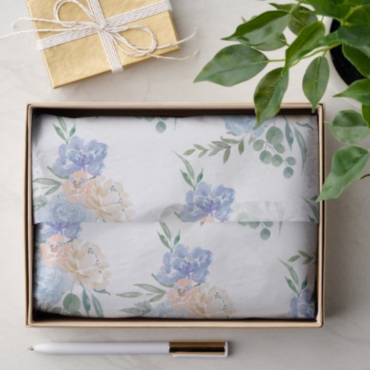 Dusty Blue Florals Wedding Einladung Seidenpapier (Geschenk)