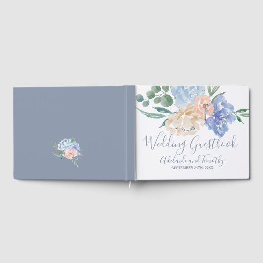 Dusty Blue Florals Wedding Gästebuch (Voll)