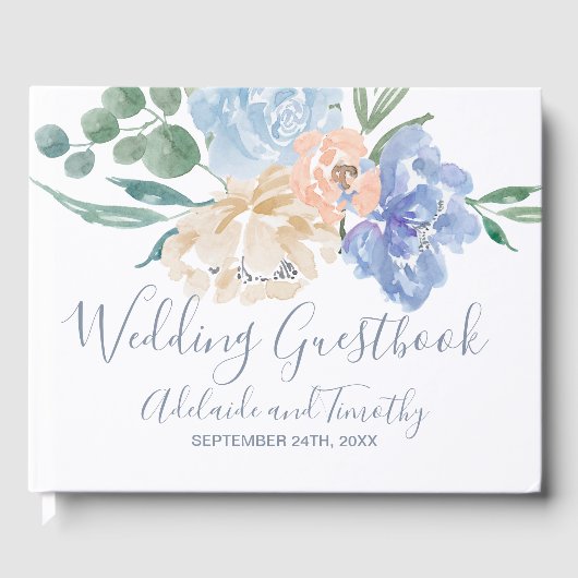 Dusty Blue Florals Wedding Gästebuch (Vorderseite)