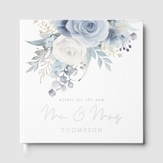 Dusty Blue Florals Wedding Gästebuch (Vorderseite)