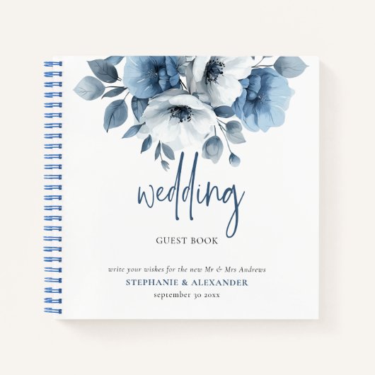 Dusty Blue Florals Wedding Guest Book Notizblock (Vorderseite)