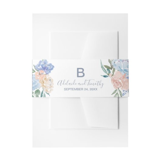 Dusty Blue Florals Wedding Invitation Bly Band (Vorderseite Beispiel)