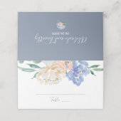 Dusty Blue Florals Wedding Platzkarte (Außenseite Aufgefaltet)