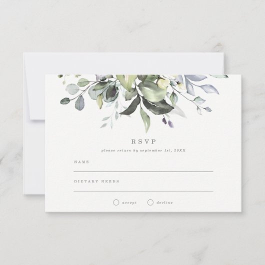 Dusty Blue Florals Wedding RSVP Einladung (Vorderseite)