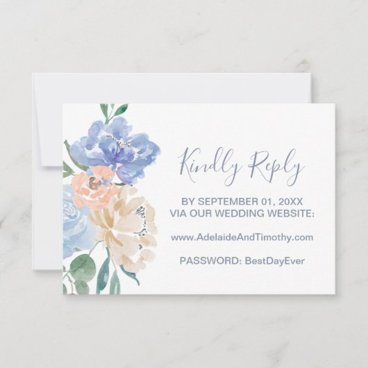 Dusty Blue Florals Wedding Website RSVP Card (Vorderseite)
