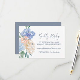 Dusty Blue Florals Wedding Website RSVP Card Karte