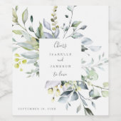 Dusty Blue Florals Wedding Wine Label Weinetikett (Einzelnes Label)