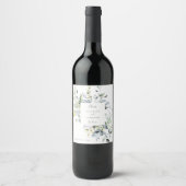 Dusty Blue Florals Wedding Wine Label Weinetikett (Vorderseite)